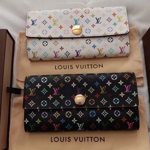 2 Authentic Louis Vuitton Multicolor Portefeuille Sarah wallets Wow!!